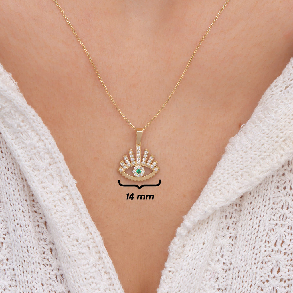 14K Gold Emerald Evil Eye Necklace – Nazar