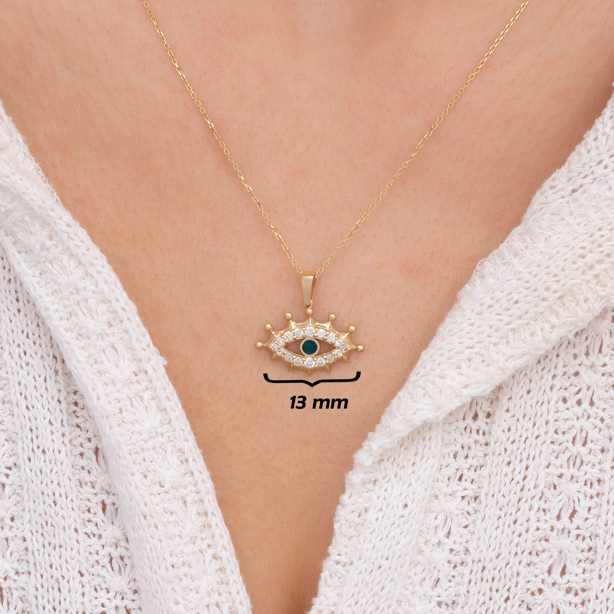 14K Gold Green Enamel Evil Eye Necklace – Nazar