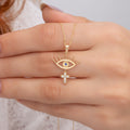 14K Gold Diamond Evil Eye with Cross Charm Necklace – Nazar