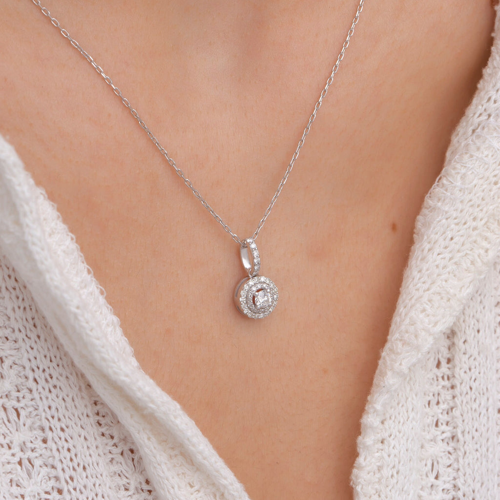 14K Gold Diamond Halo Necklace – Evercircle