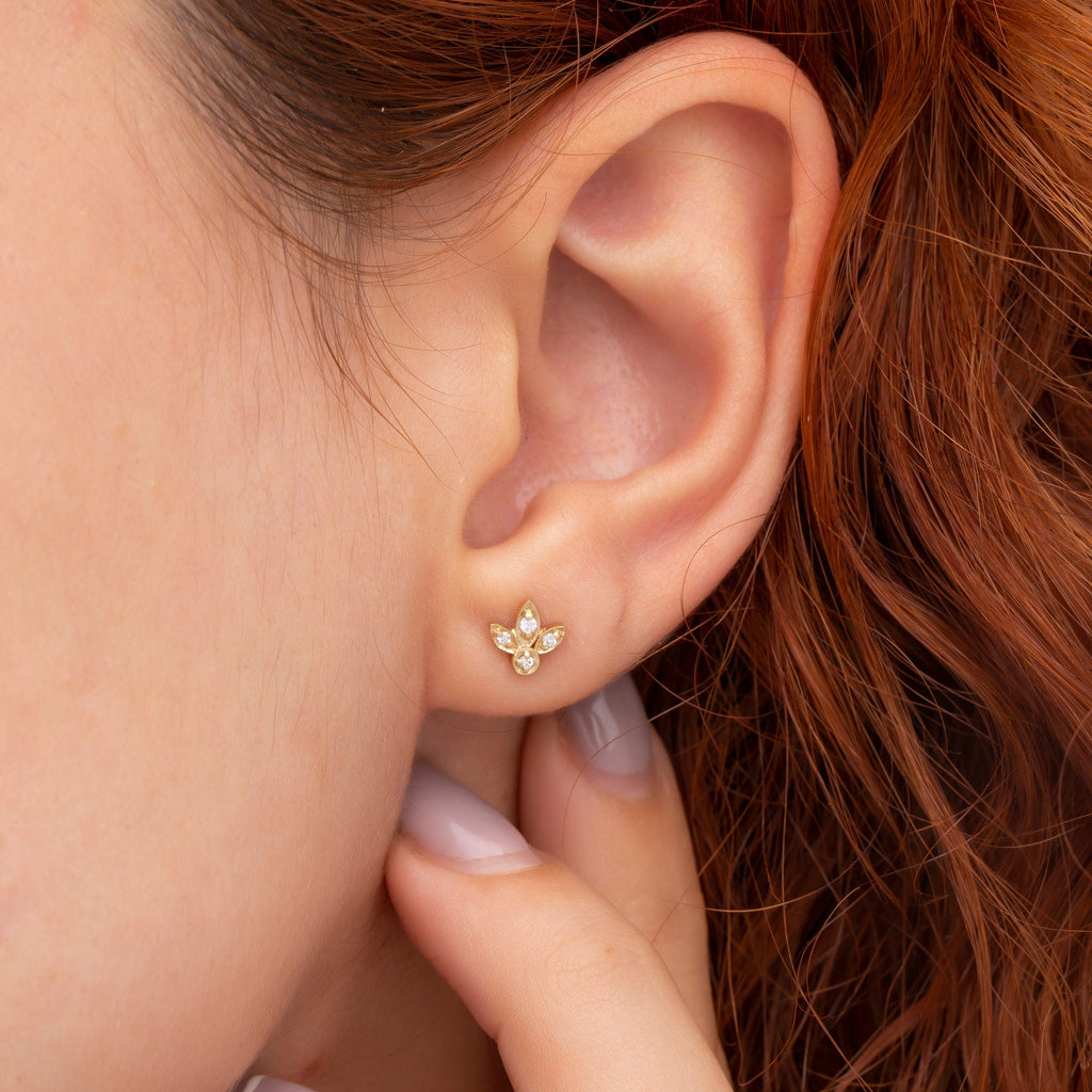14K Gold Diamond Lotus Flower Earrings – Lotus Luxe