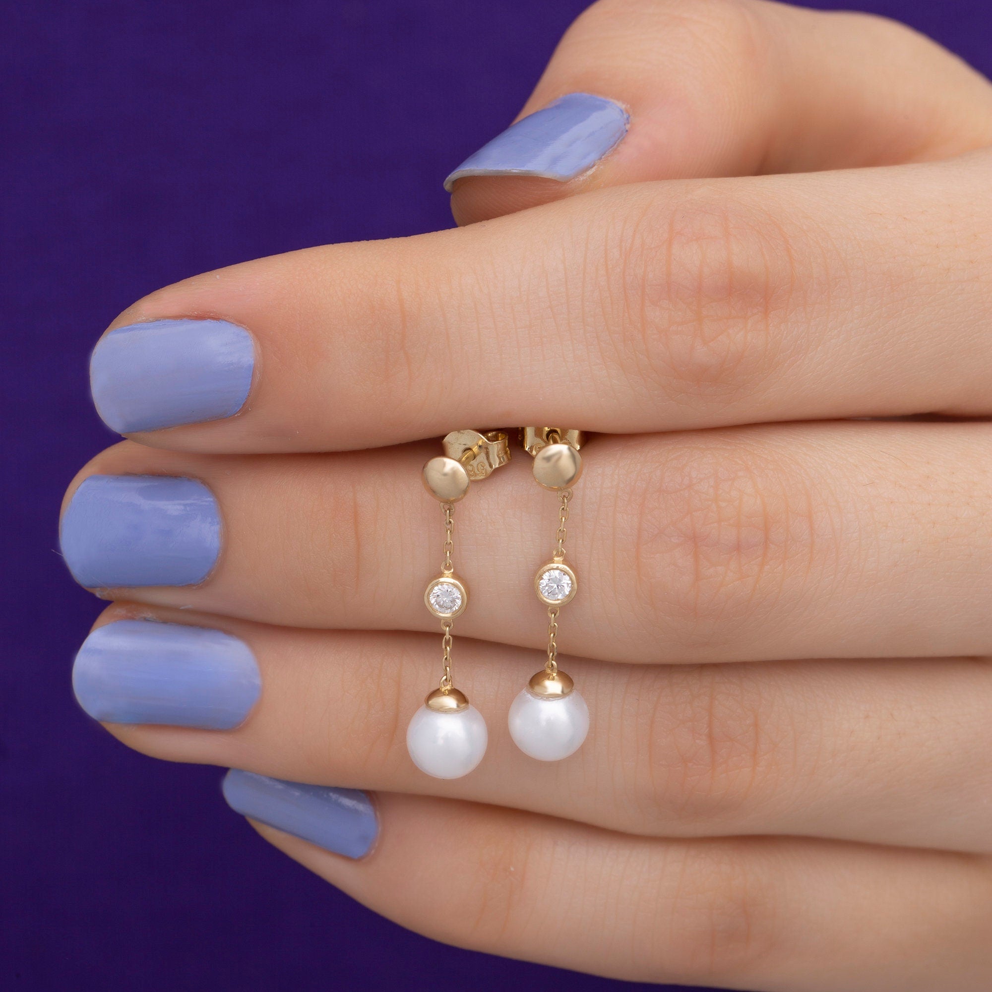 14K Gold Diamond Pearl Earrings — Serene