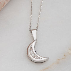 14K Solid Gold Diamond Crescent Moon Necklace – Lunette