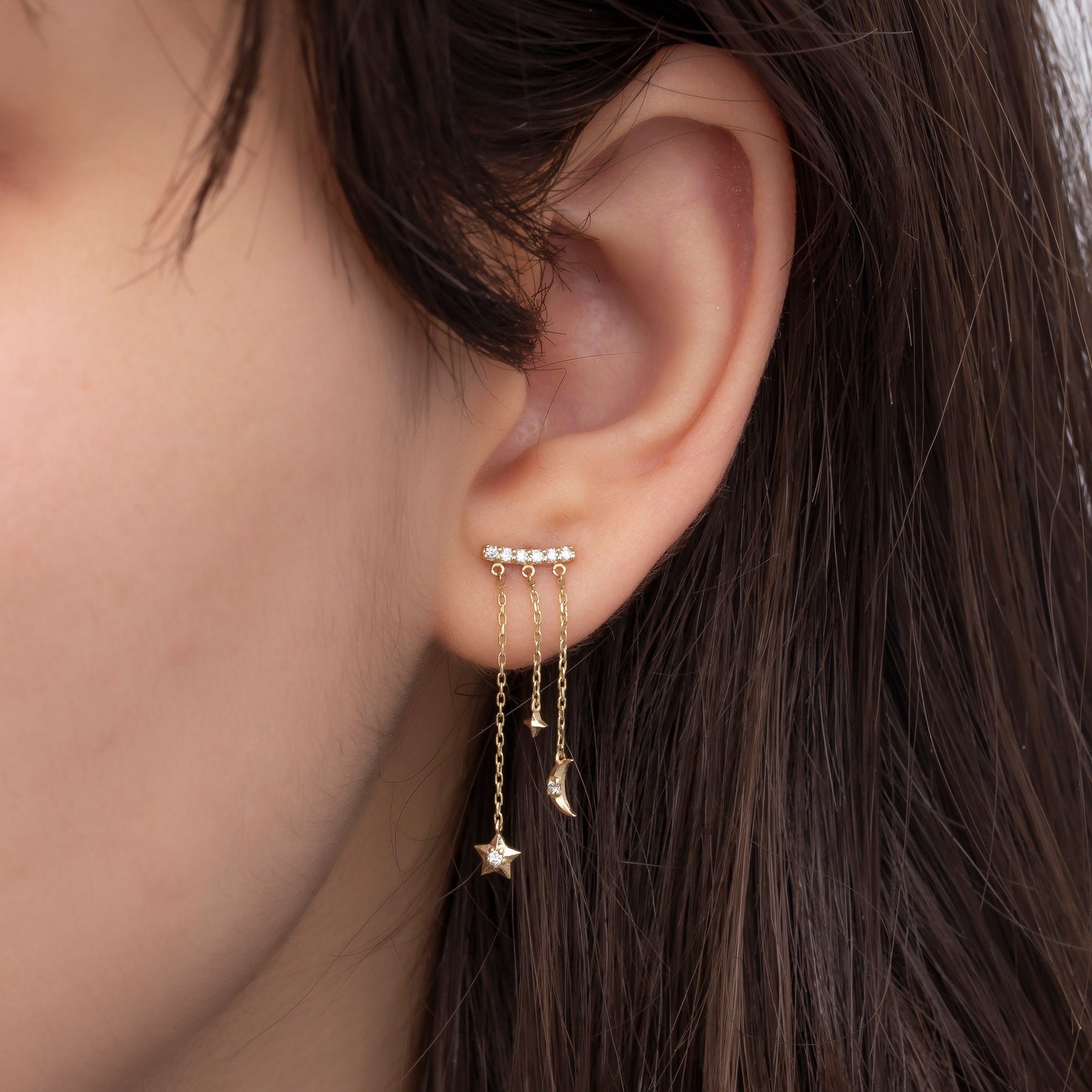 14K Gold Diamond Moon & Star Drop Earrings – Celestia