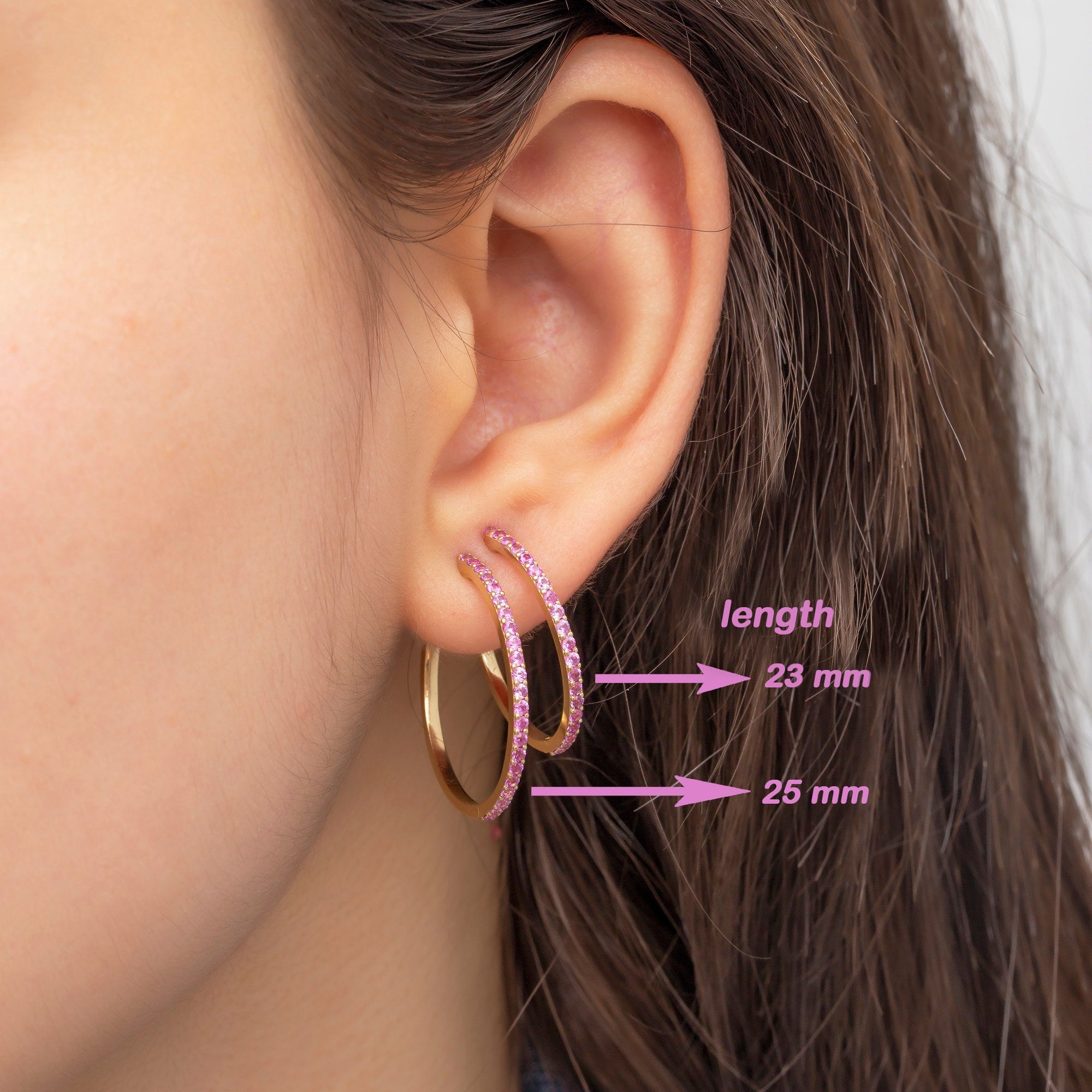 14K Gold Pink Sapphire Hoop Earrings – Rosara
