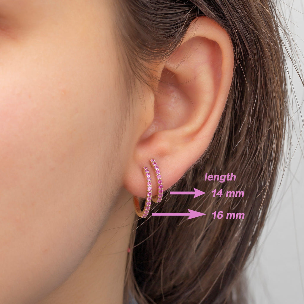 14K Gold Pink Sapphire Hoop Earrings – Rosara