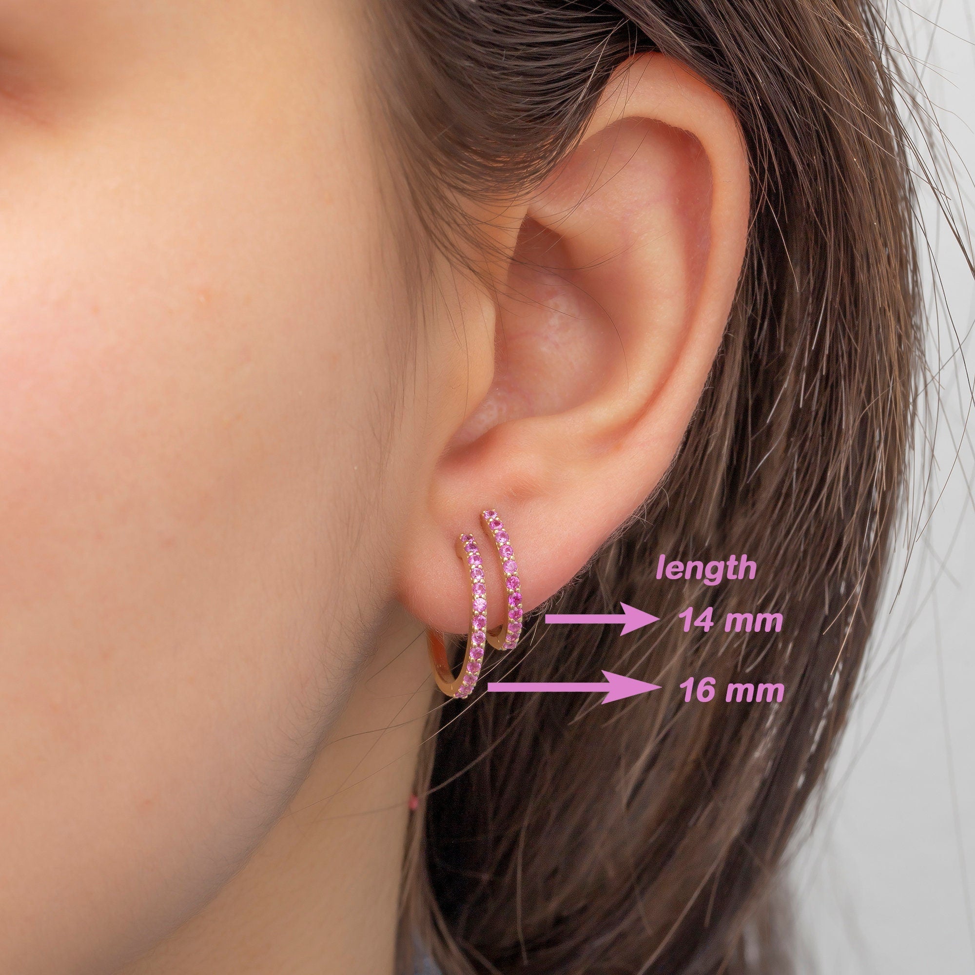 14K Gold Pink Sapphire Hoop Earrings – Rosara