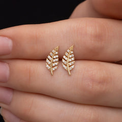14K Gold Diamond Leaf Stud Earrings – Sylven