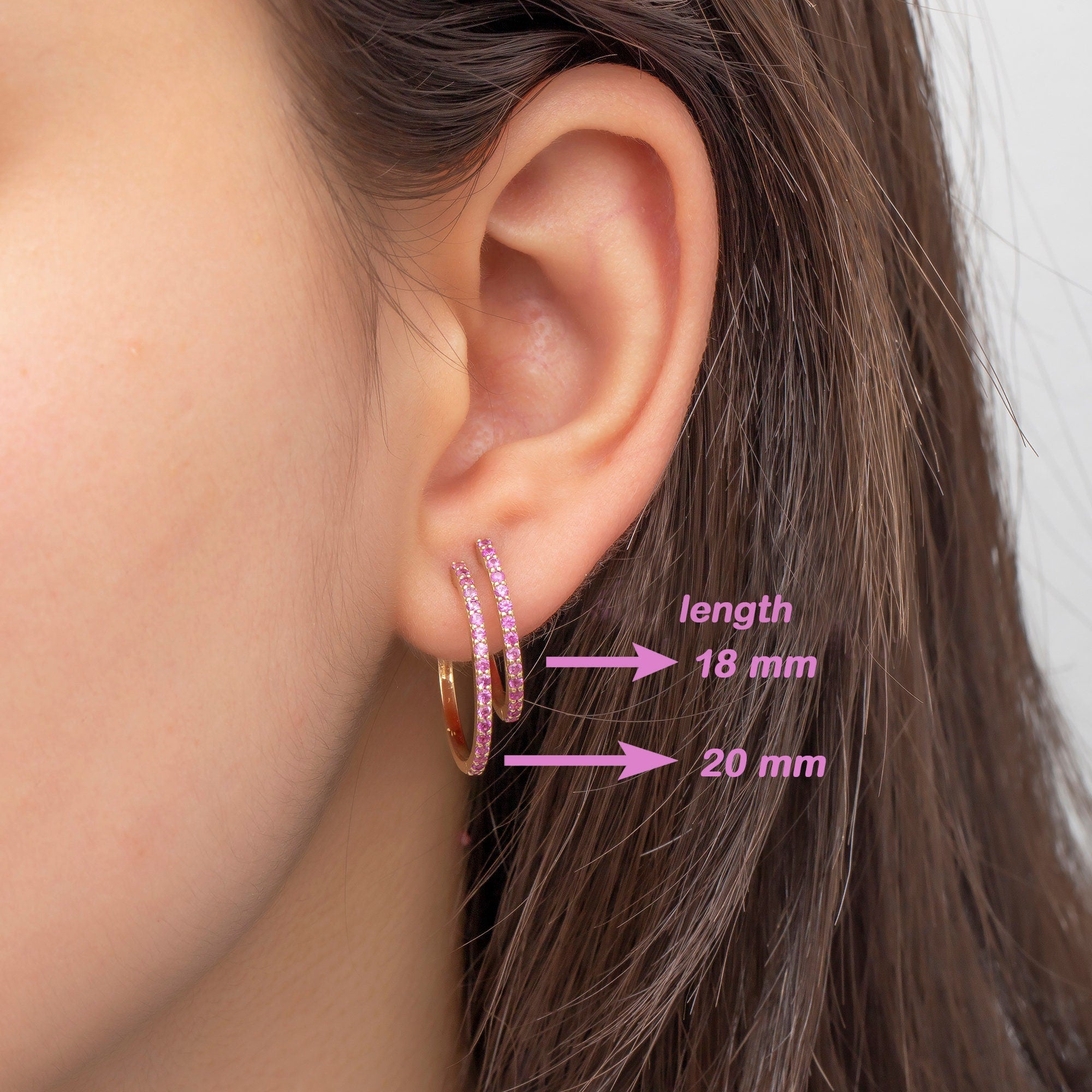 14K Gold Pink Sapphire Hoop Earrings – Rosara