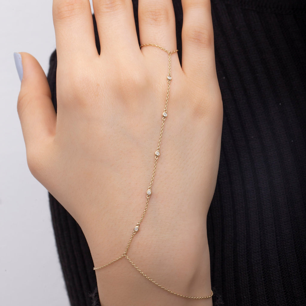 14K Gold Hand Chain Diamond Bracelet – Manella