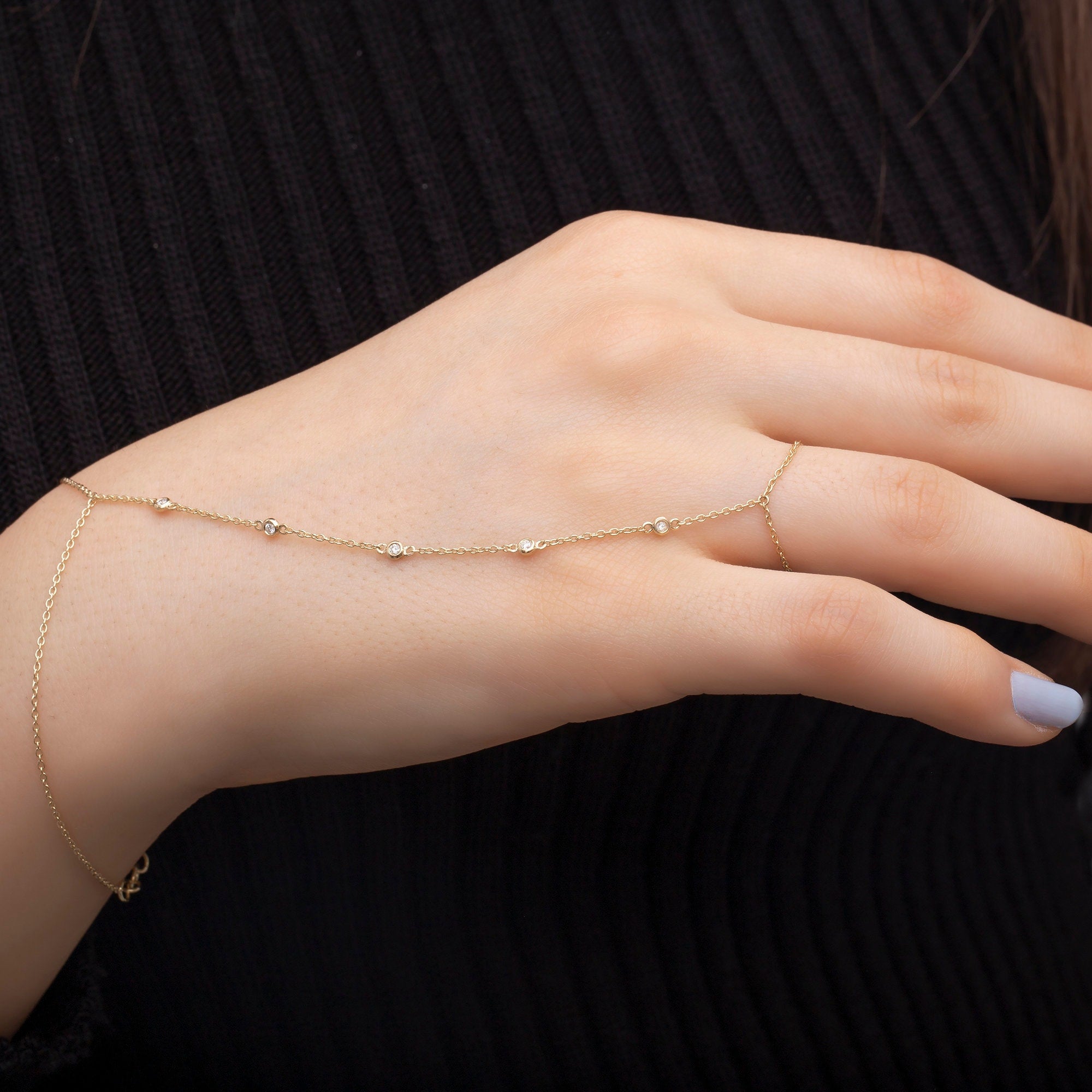 14K Gold Hand Chain Diamond Bracelet – Manella