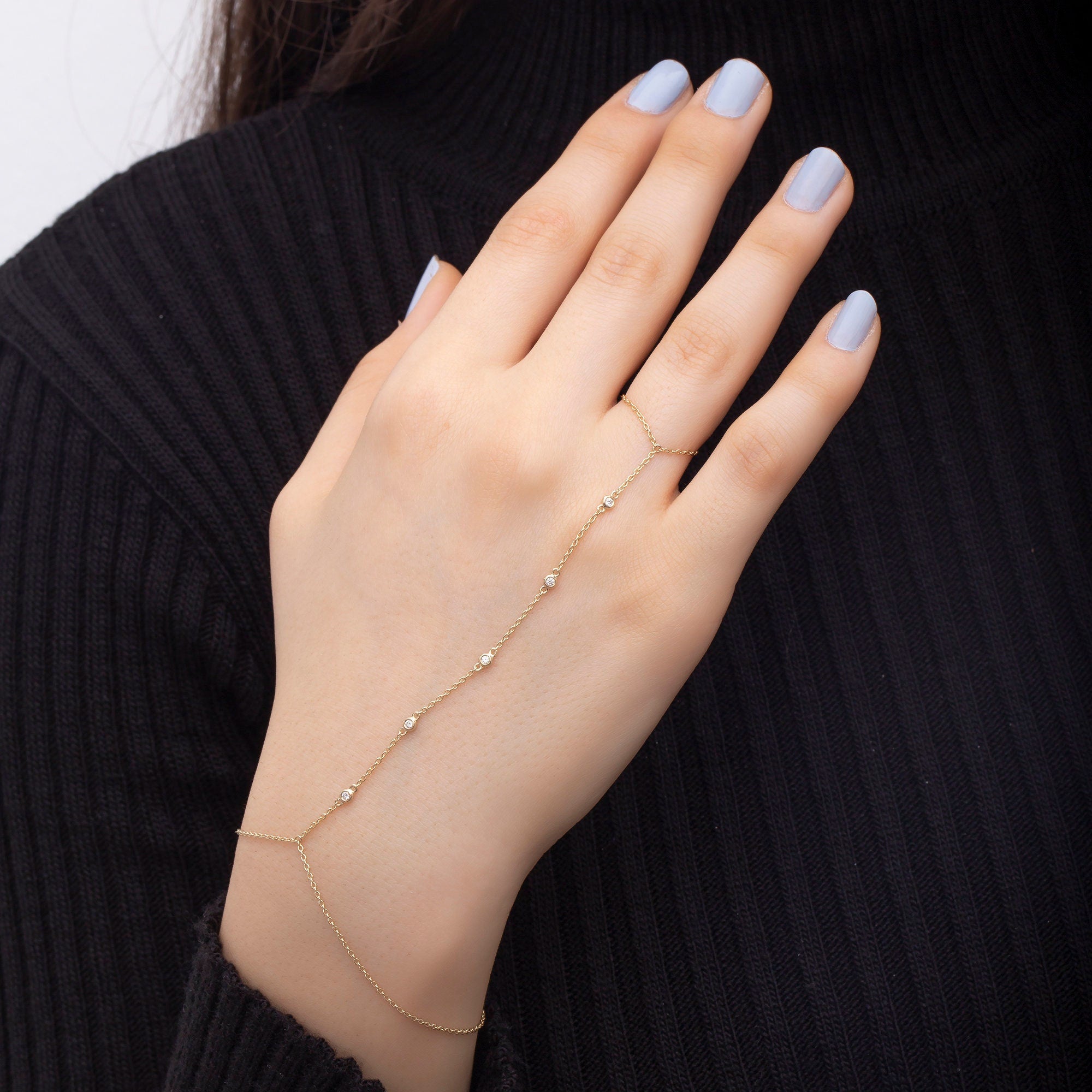 14K Gold Hand Chain Diamond Bracelet – Manella