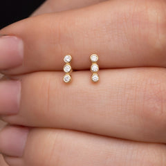 14K Gold Three-Stone Diamond Stud Earrings – Trielle