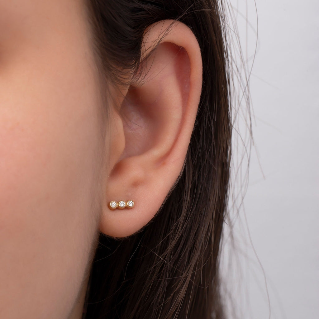 14K Gold Three-Stone Diamond Stud Earrings – Trielle