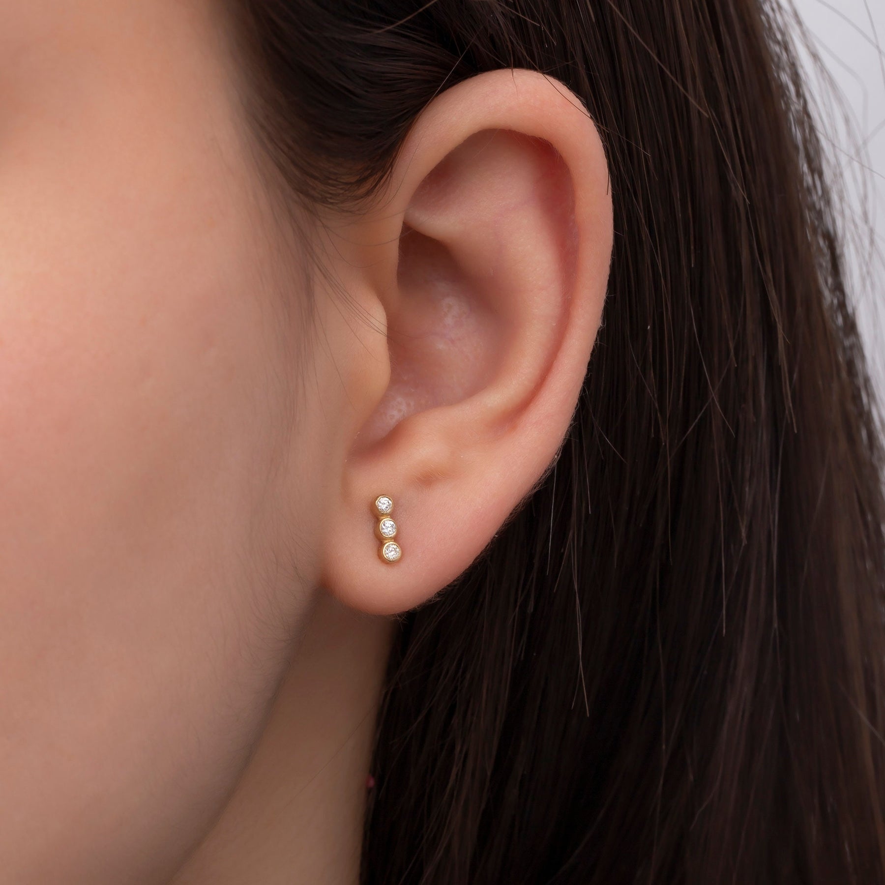 14K Gold Three-Stone Diamond Stud Earrings – Trielle