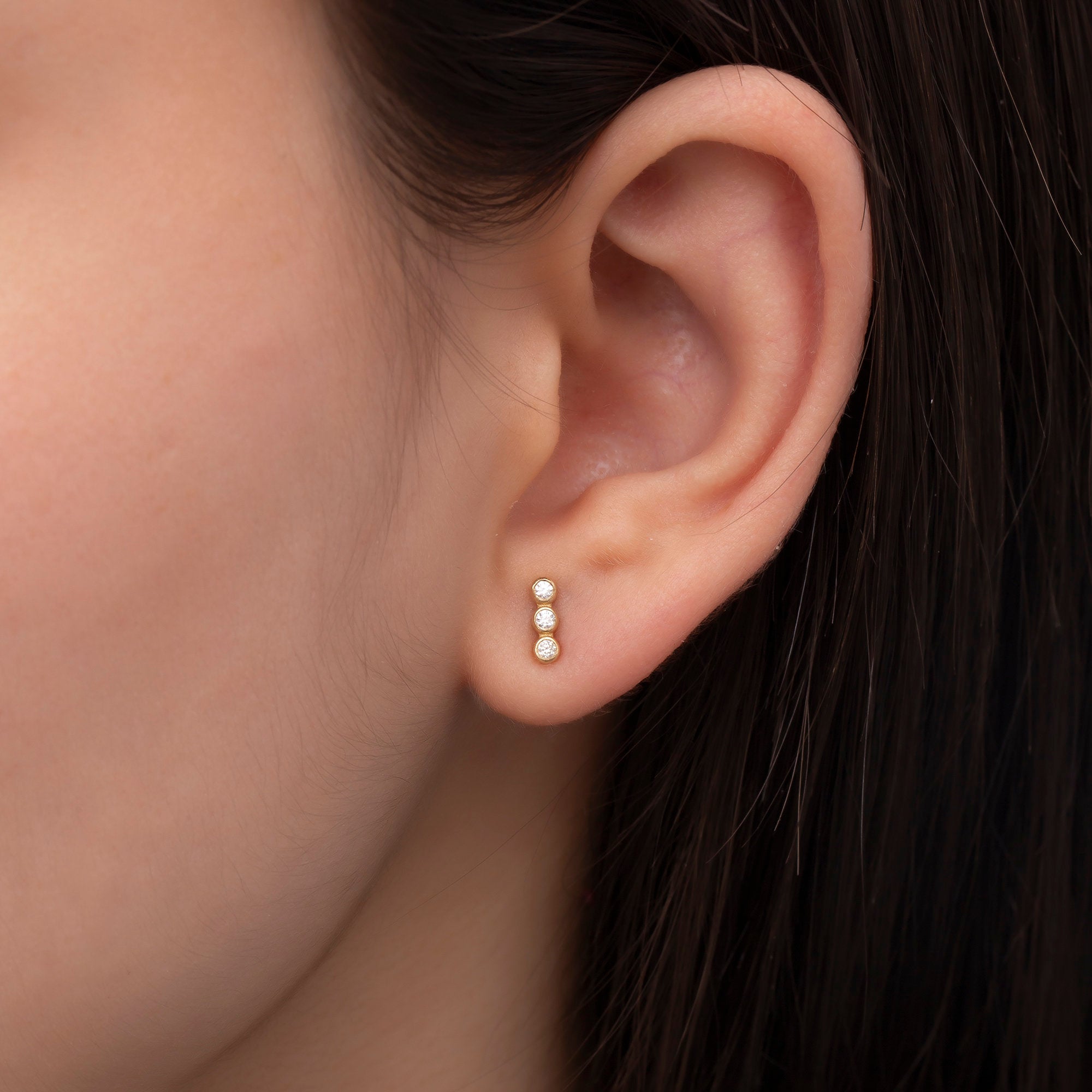 14K Gold Three-Stone Diamond Stud Earrings – Trielle