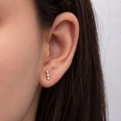 14K Gold Three-Stone Diamond Stud Earrings – Trielle