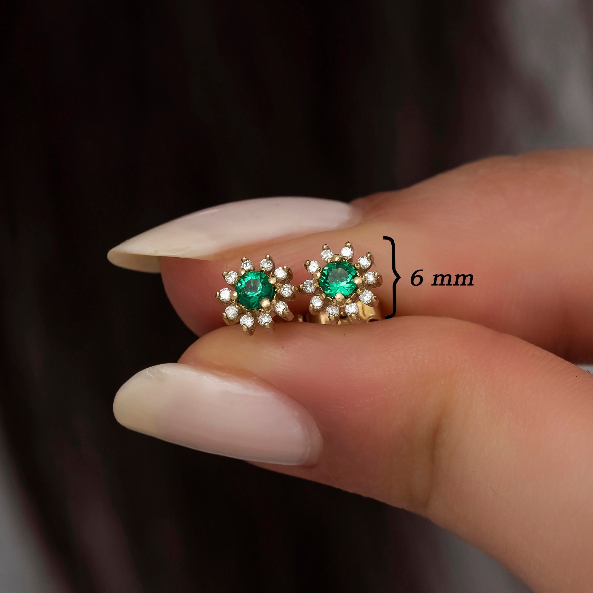 14K Gold Emerald & Diamond Round Earrings – Astra