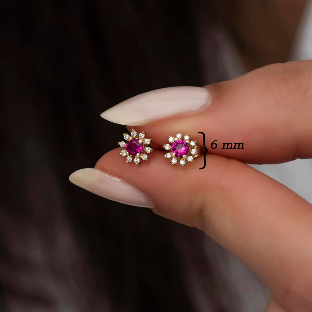 14K Gold Ruby & Diamond Round Earrings – Astra