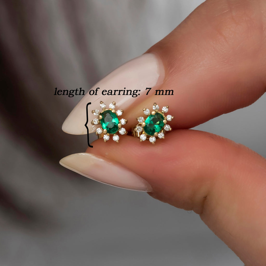 14K Gold Emerald & Diamond Oval Earrings – Astra