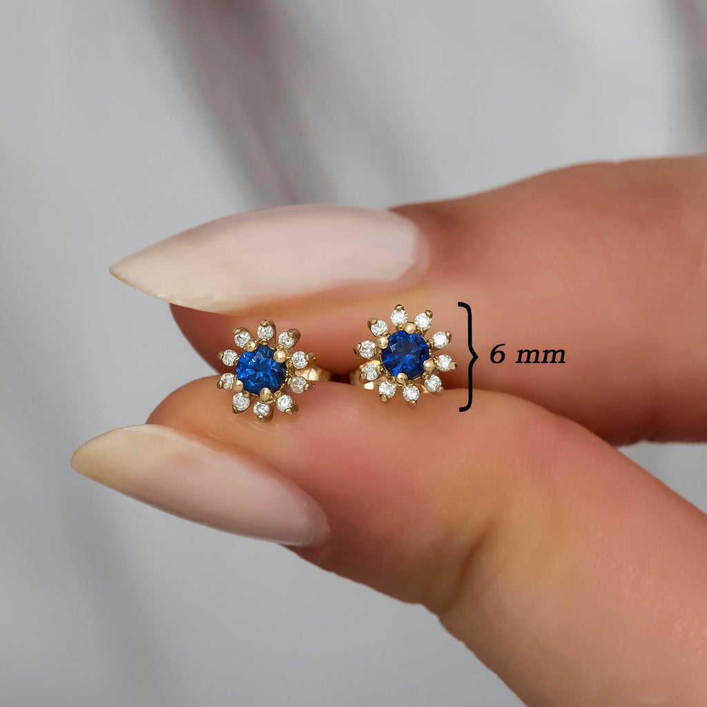 14K Gold Blue Sapphire & Diamond Round Earrings – Astra
