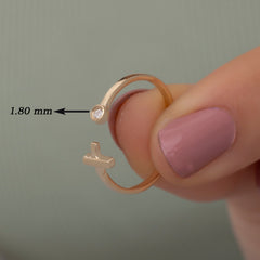 14 Ayar Altın Pırlanta Haç Yüzük — Seraphe 