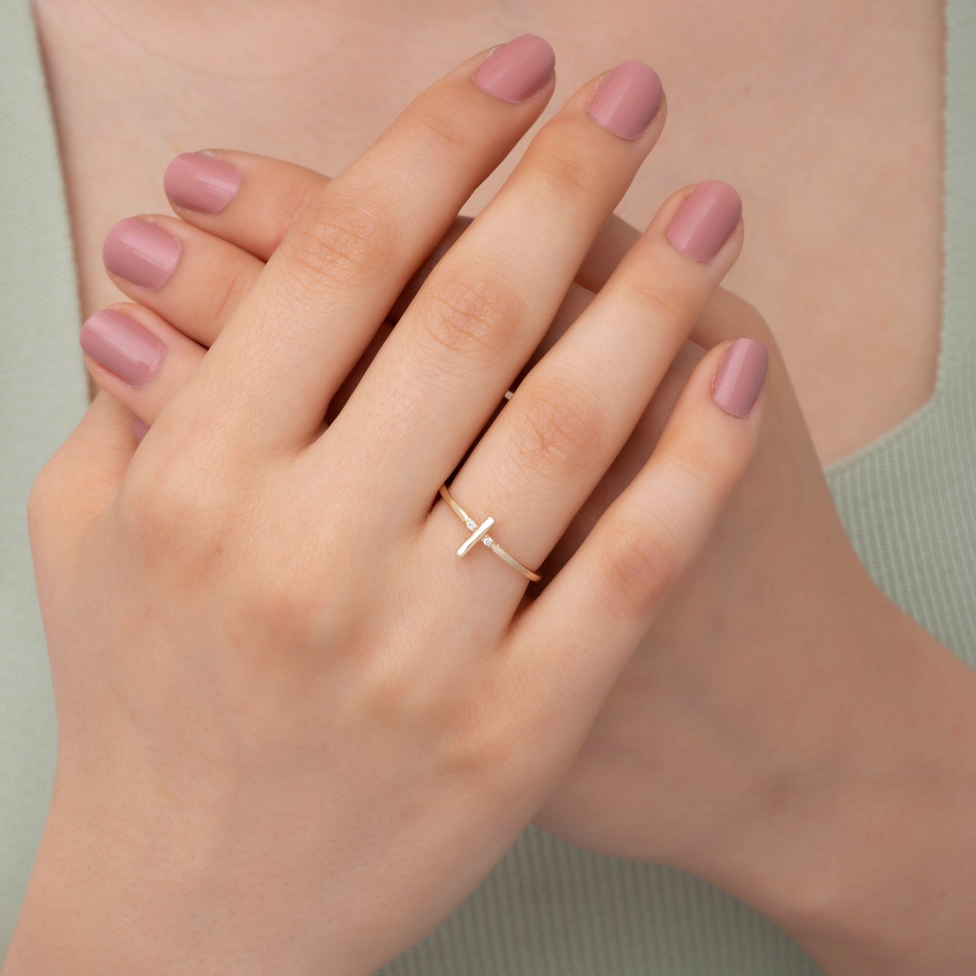 14K Solid Gold Diamond Cross Ring — Karyne