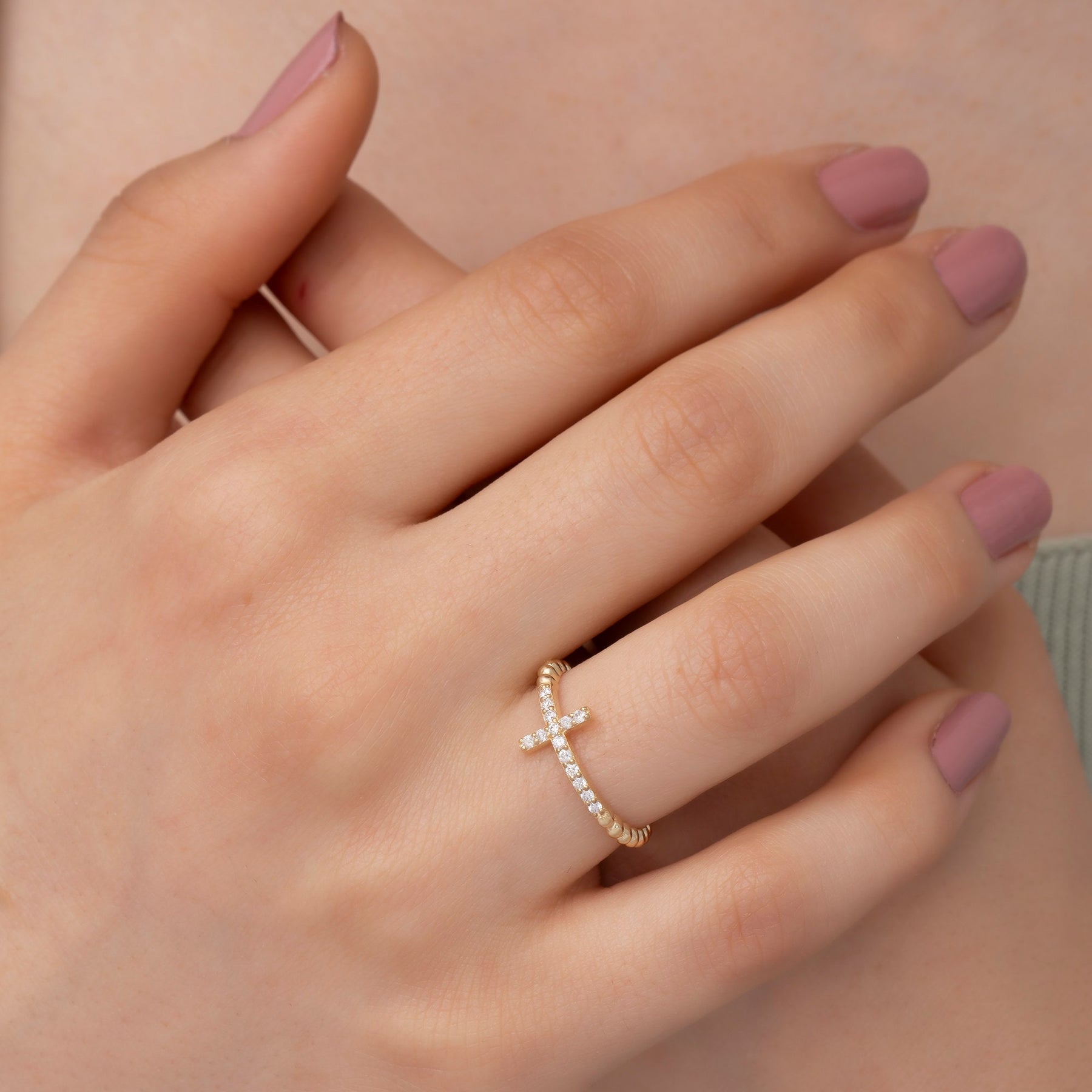 14K Solid Gold Diamond Cross Ring — Verion