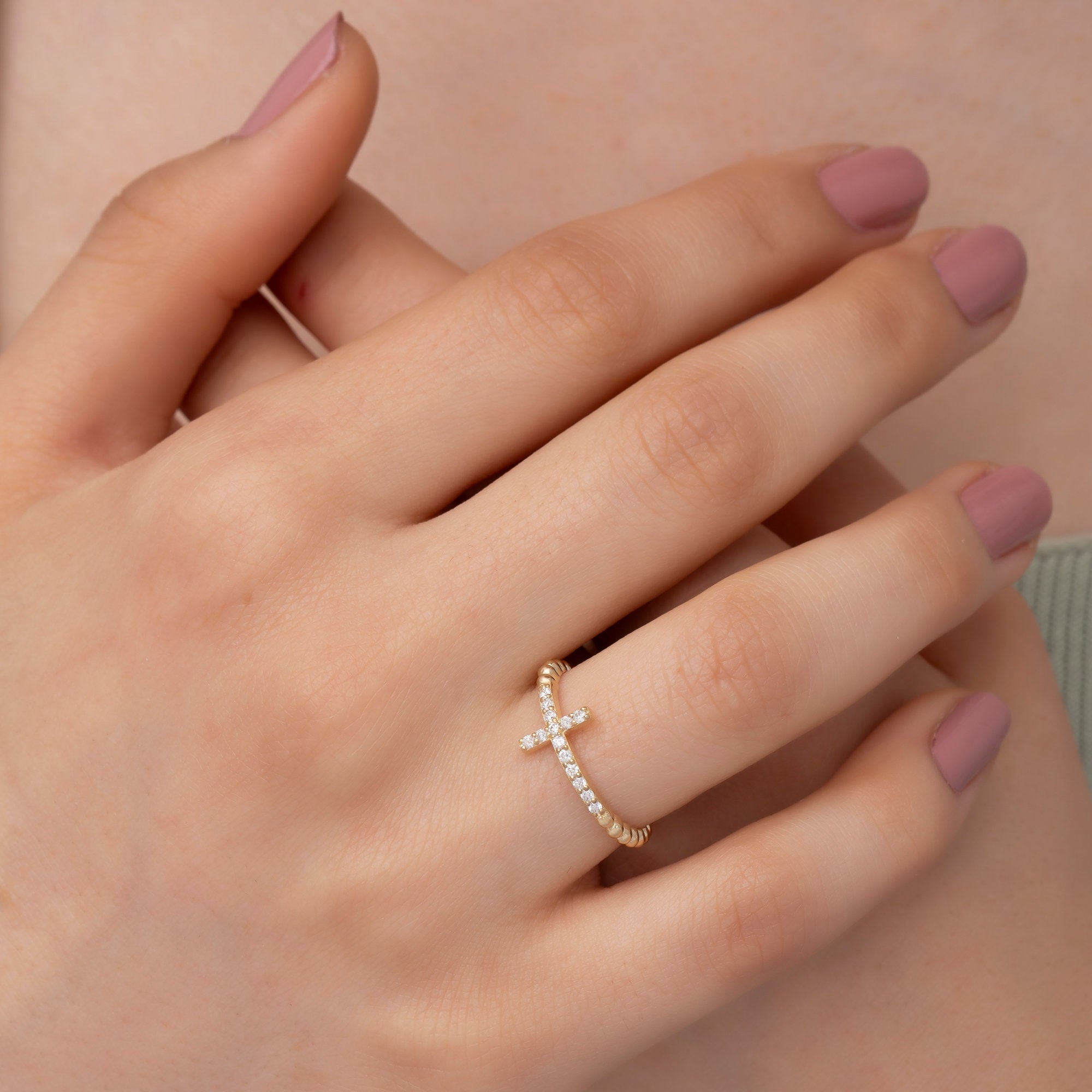 14K Solid Gold Diamond Cross Ring — Verion