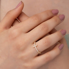 14K Solid Gold Diamond Cross Ring — Verion