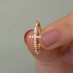14K Solid Gold Diamond Cross Ring — Verion