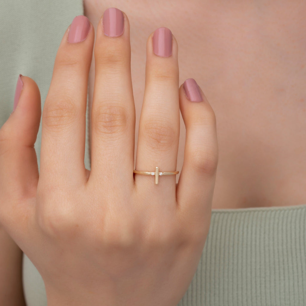 14K Solid Gold Diamond Cross Ring — Karyne