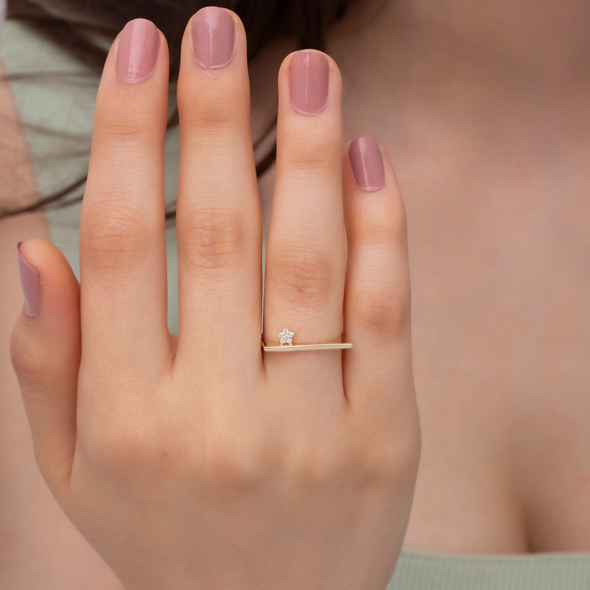 14K Gold Diamond Star Accent Ring — Asterine