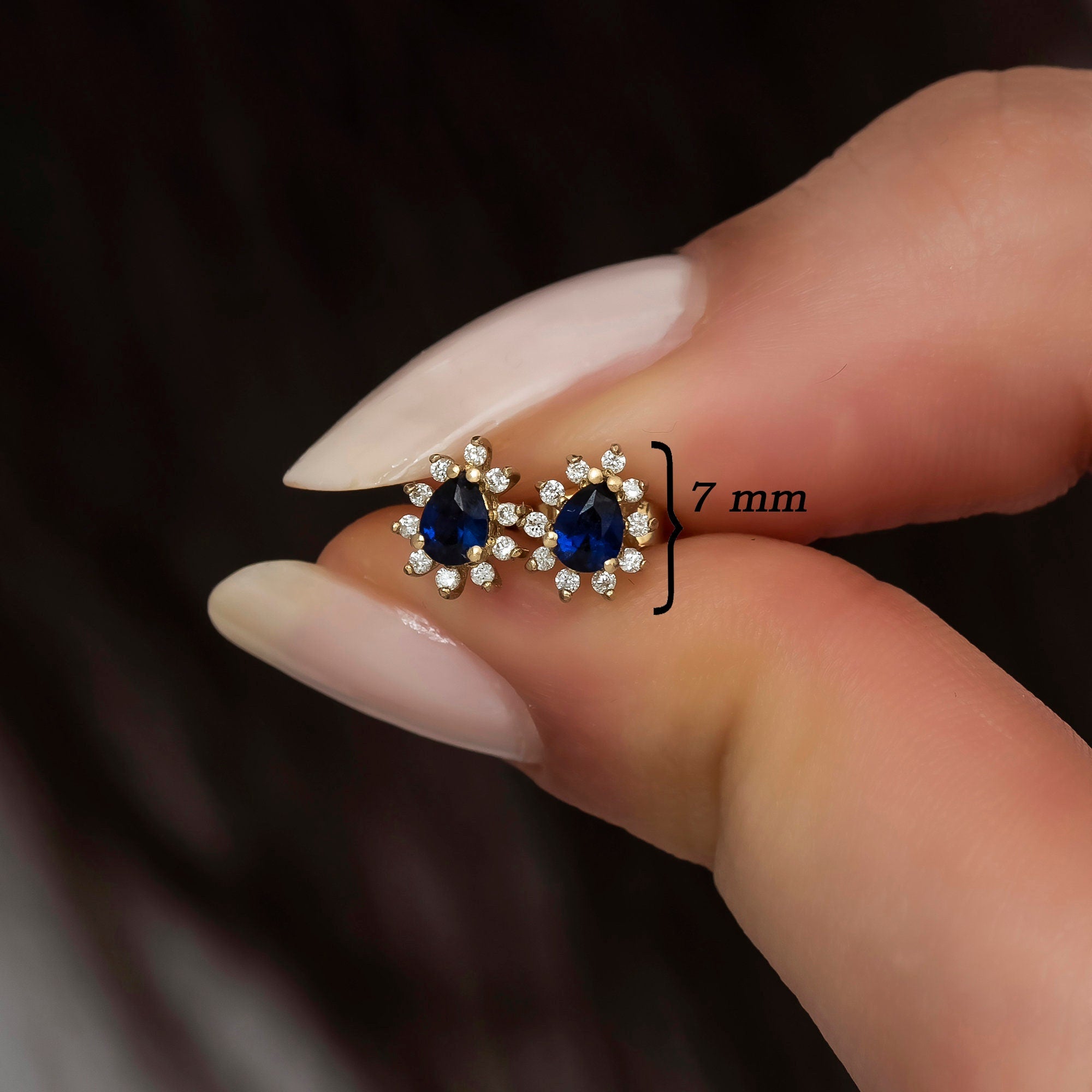 14K Gold Blue Sapphire & Diamond Pear Earrings – Astra