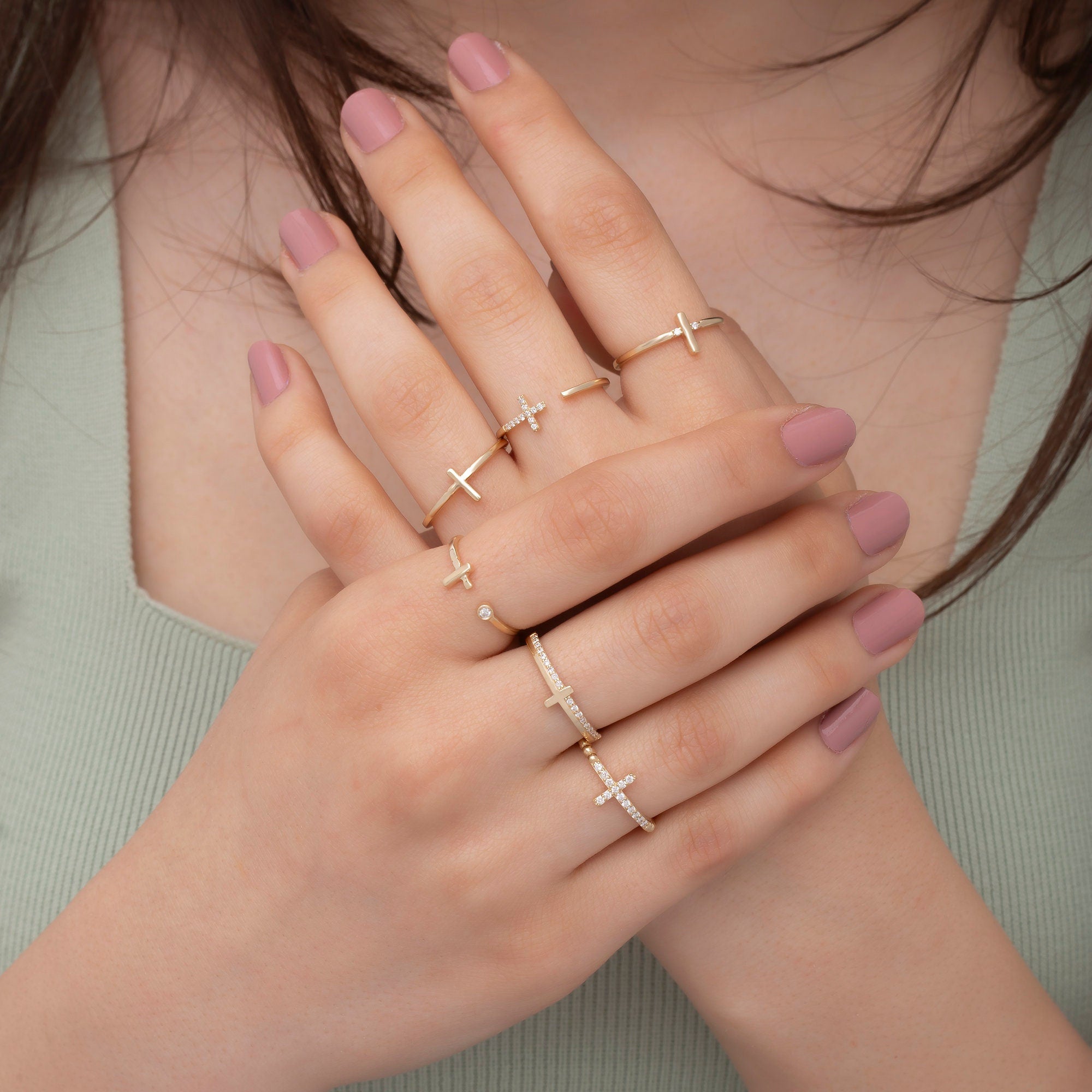 14K Solid Gold Diamond Cross Ring for Women / Gold Diamond Cross Minimalist Rings/ Gift for Her/ Cross Ring/ The Mom/ Mothers Day Gift