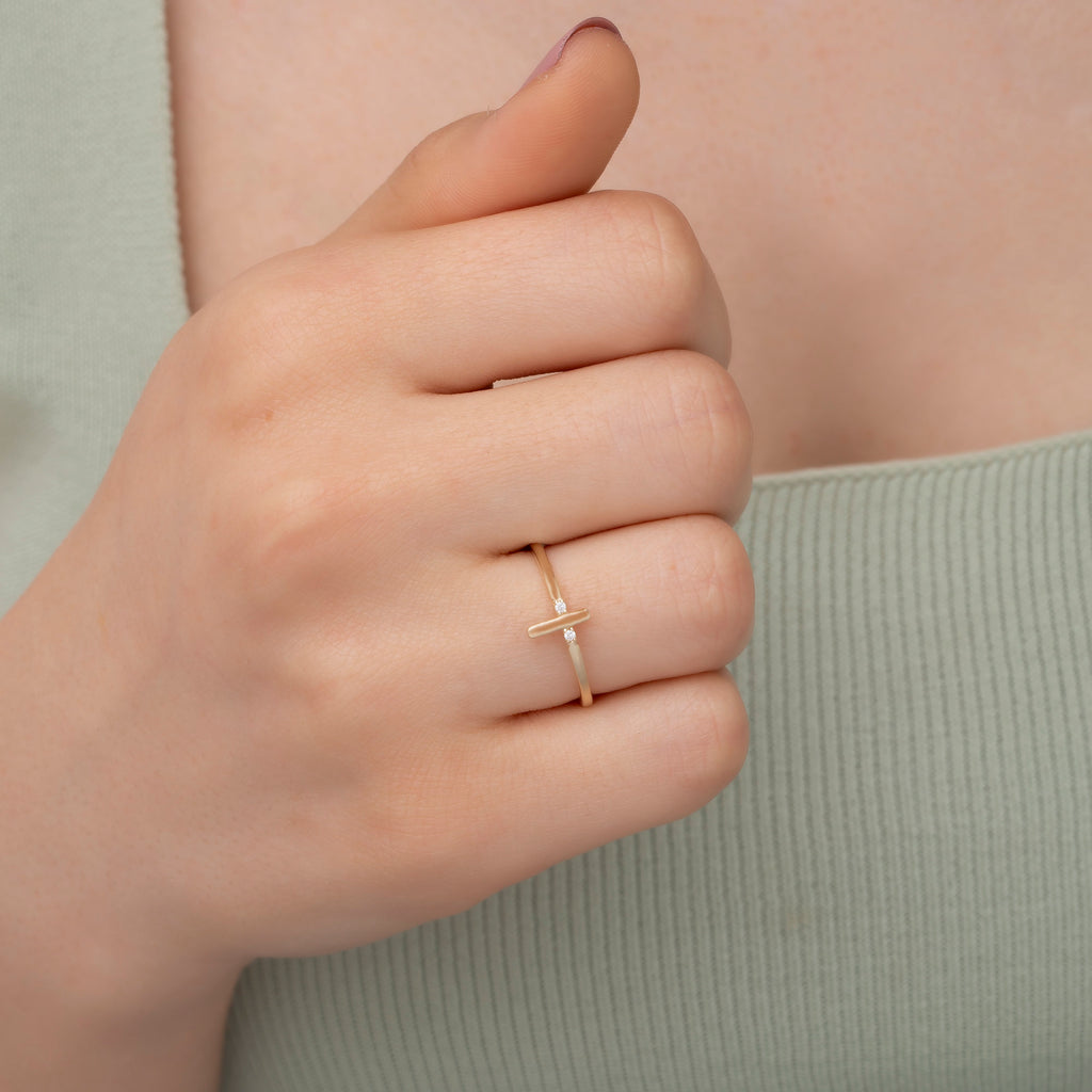 14K Solid Gold Diamond Cross Ring — Karyne