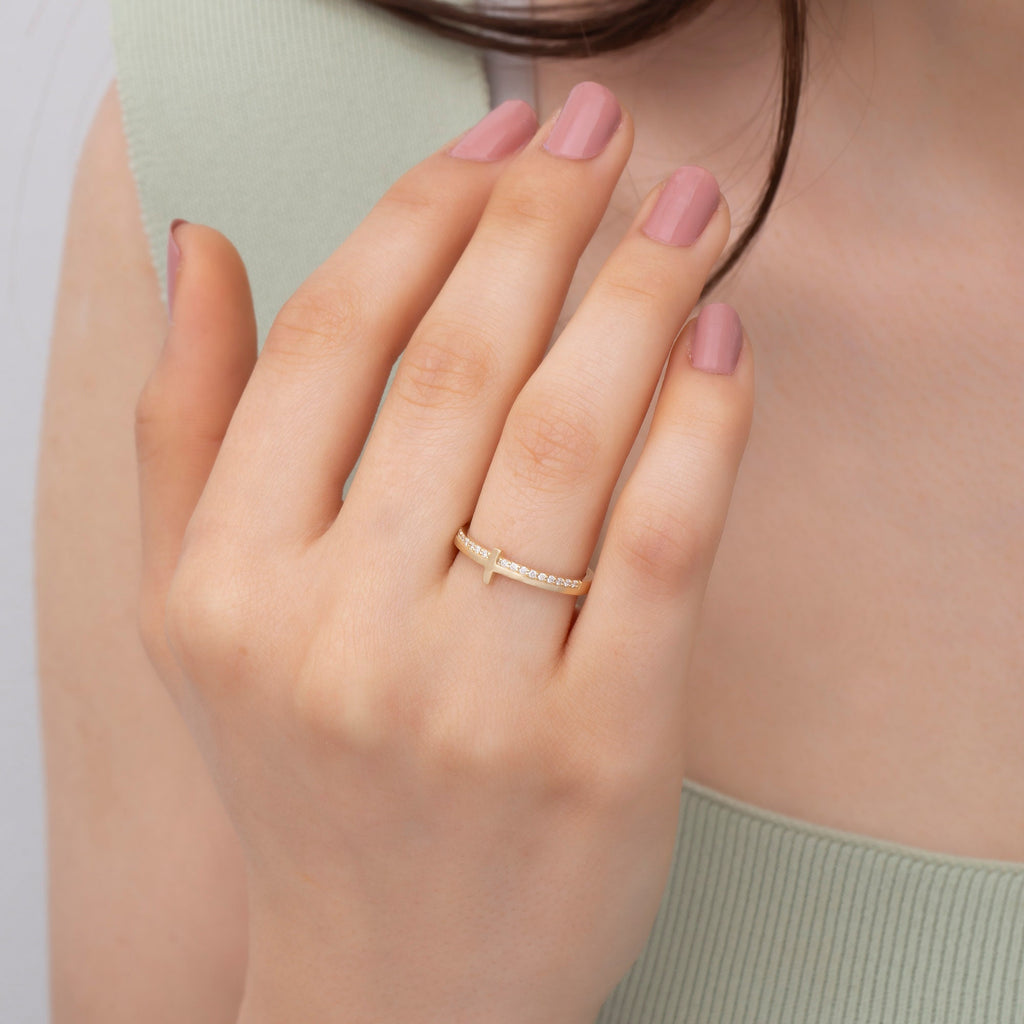 14K Gold Diamond Cross Ring — Elthara