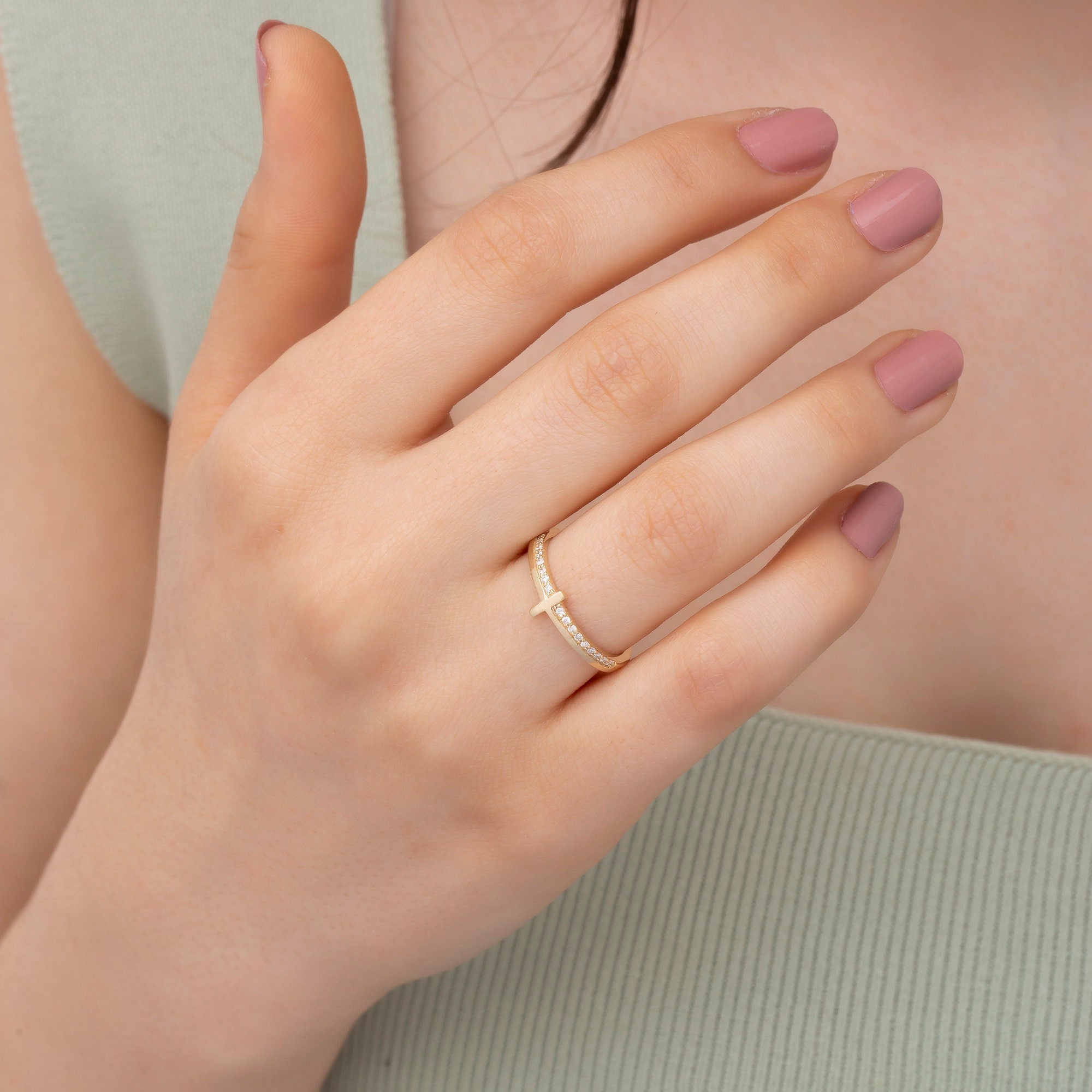 14K Gold Diamond Cross Ring — Elthara