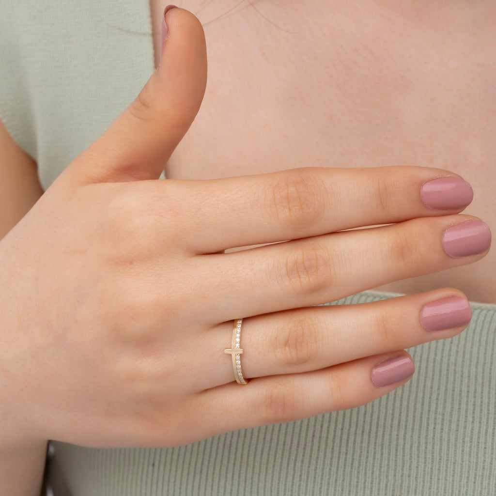 14K Gold Diamond Cross Ring — Elthara