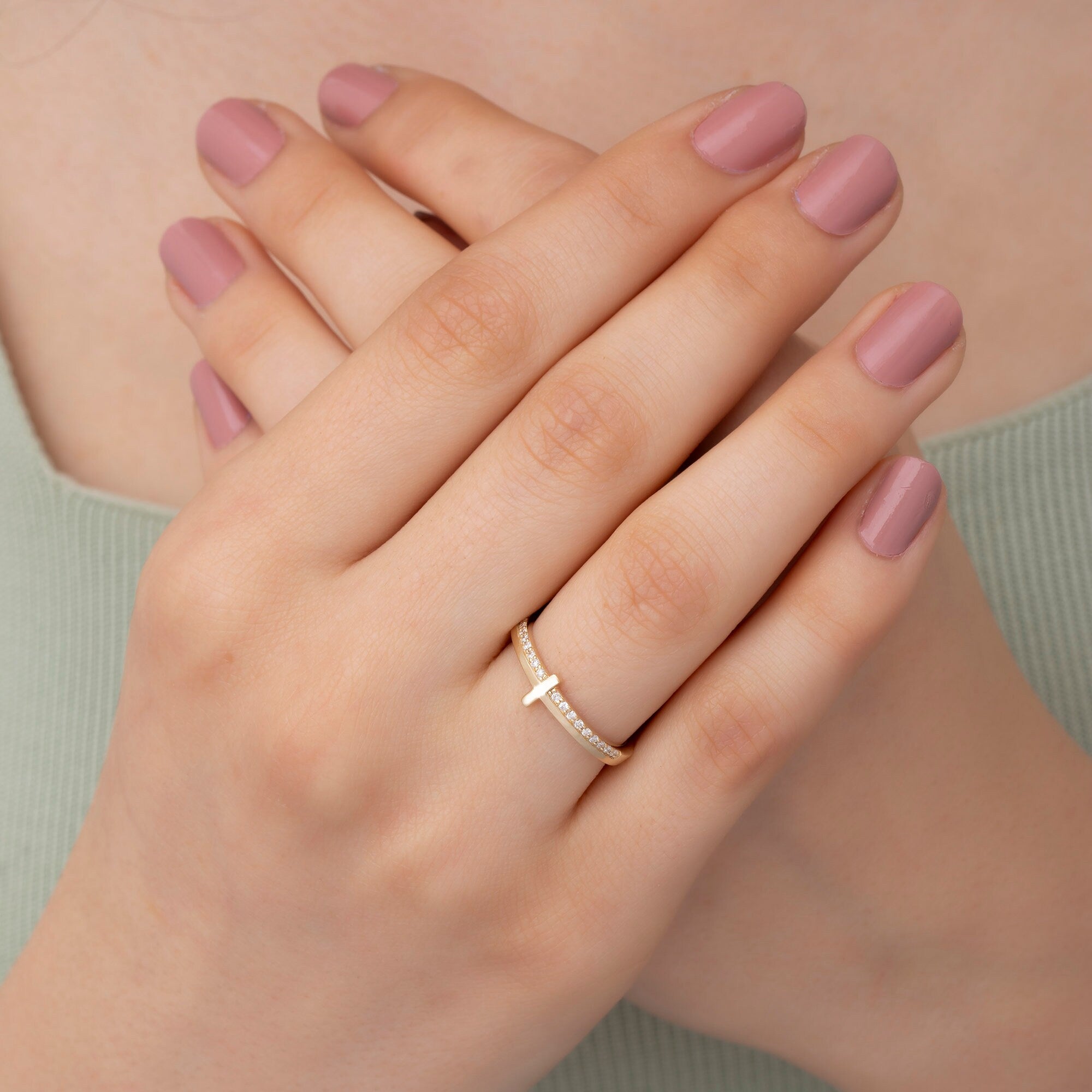 14K Gold Diamond Cross Ring — Elthara