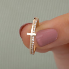 14K Gold Diamond Cross Ring — Elthara