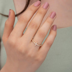 14K Solid Gold Diamond Cross Ring — Verion