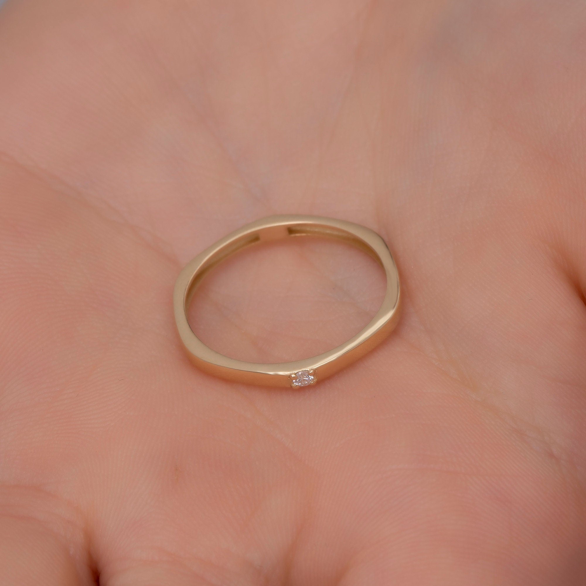 14K Gold Square Band Diamond Ring — Qyra