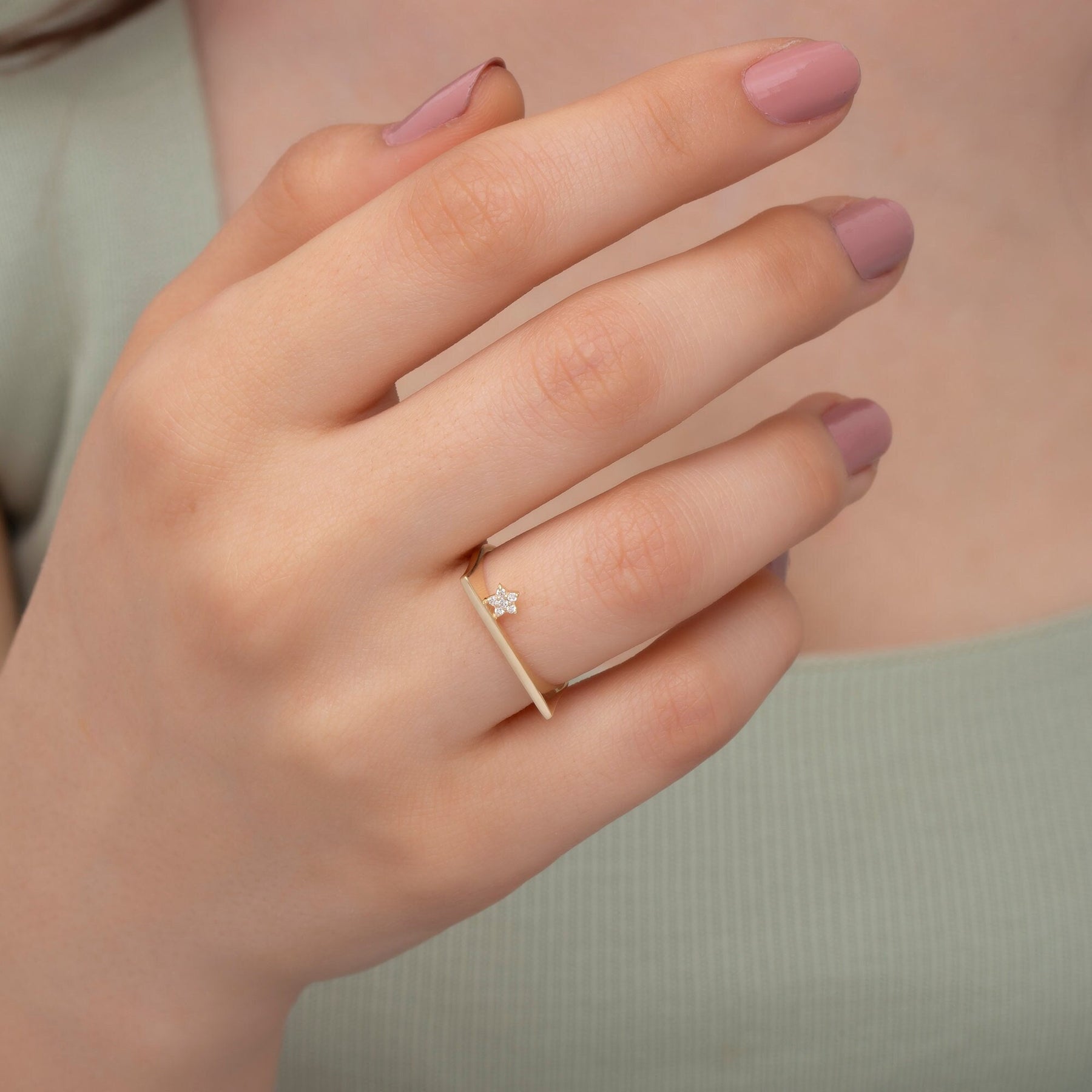 14K Gold Diamond Star Accent Ring — Asterine