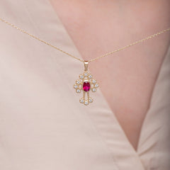 14K Gold Ruby & Diamond Cross Necklace – Ruviel