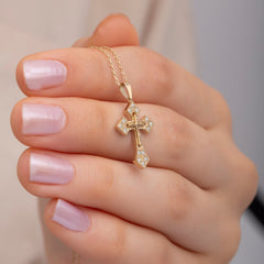 14K Gold Diamond Cross Necklace – Araviel