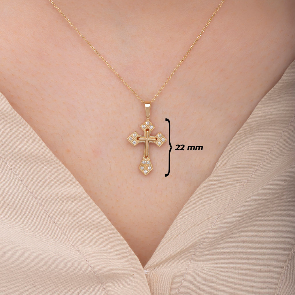 14K Gold Diamond Cross Necklace – Araviel