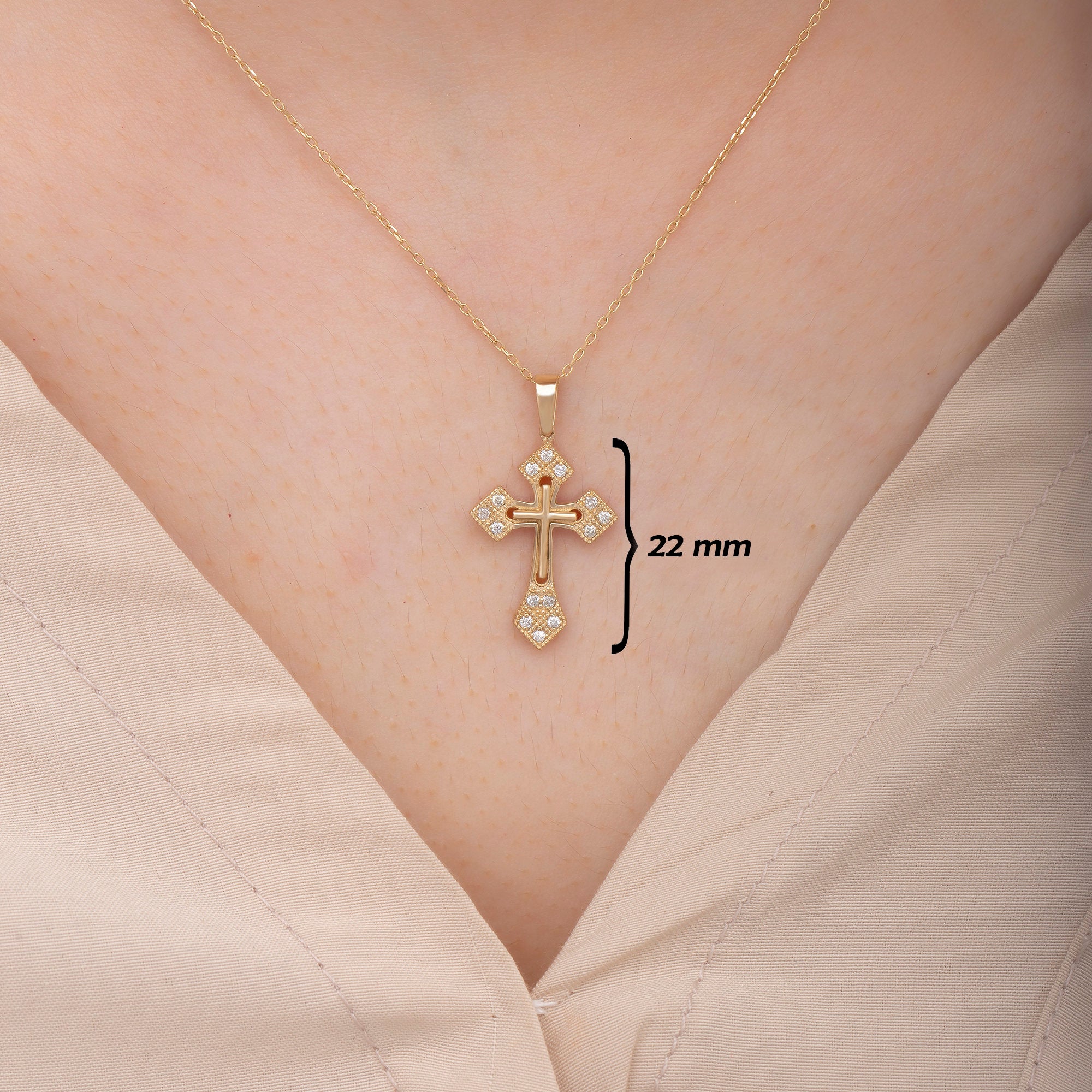 14K Gold Diamond Cross Necklace – Araviel