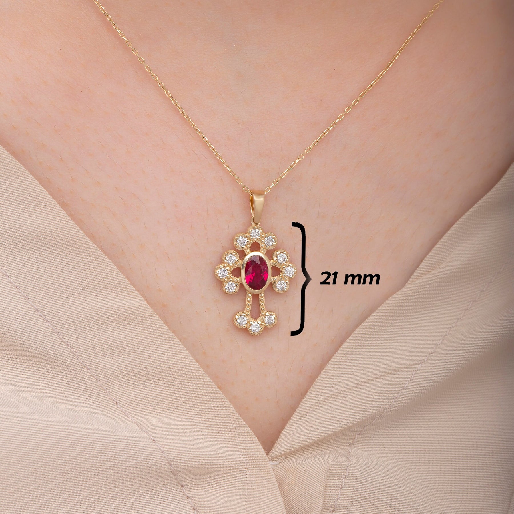14K Gold Ruby & Diamond Cross Necklace – Ruviel