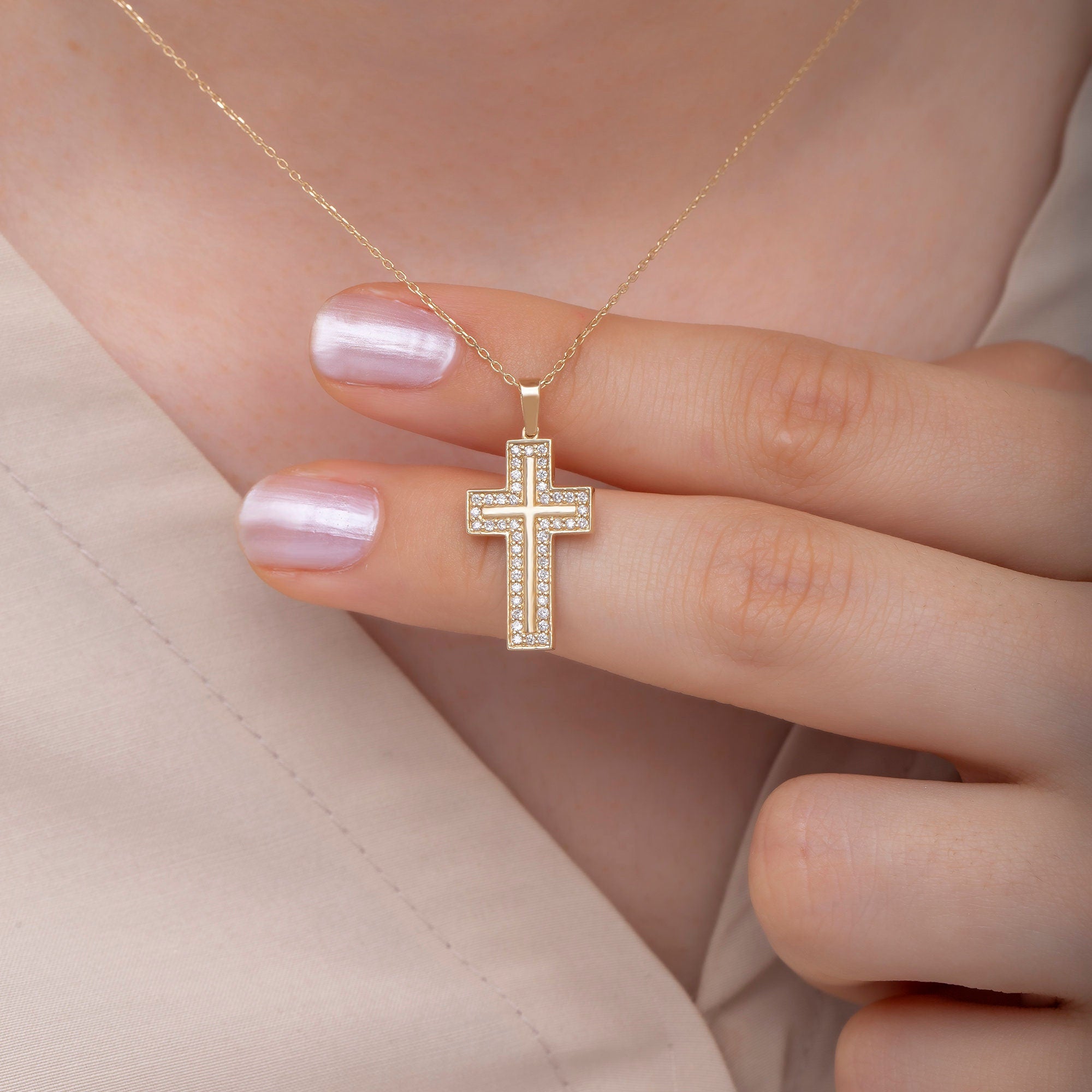 14K Gold Diamond Cross Necklace – Arvian